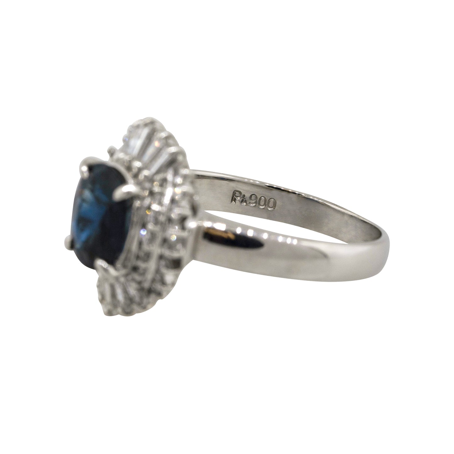 Platinum 1.98ct Oval Sapphire Center Diamond Cocktail Ring