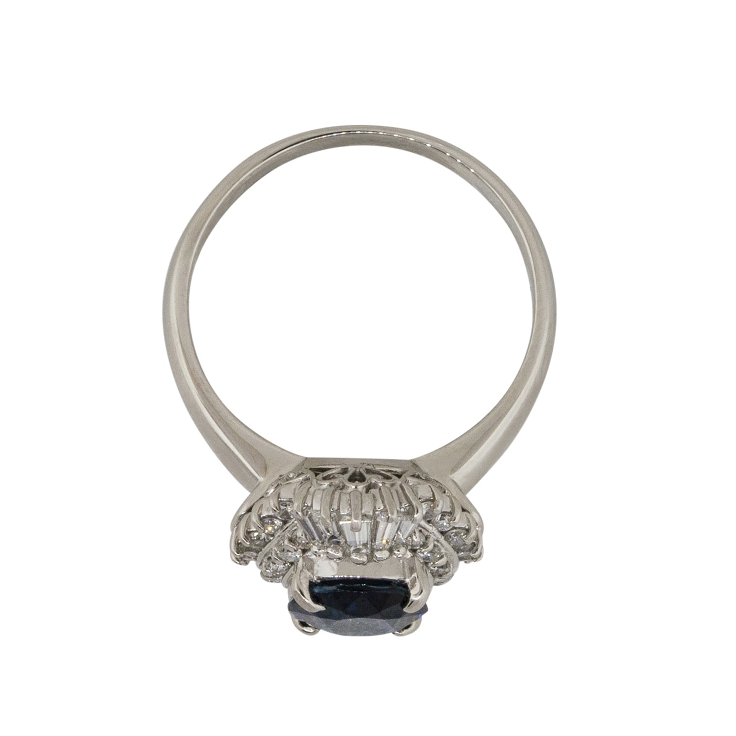 Platinum 1.98ct Oval Sapphire Center Diamond Cocktail Ring