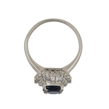 Platinum 1.98ct Oval Sapphire Center Diamond Cocktail Ring