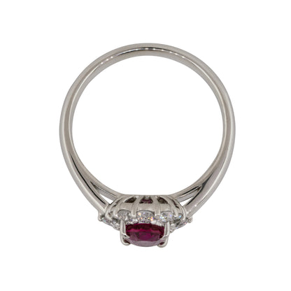 Platinum 1.12ct Oval Ruby Center Diamond Halo Ring