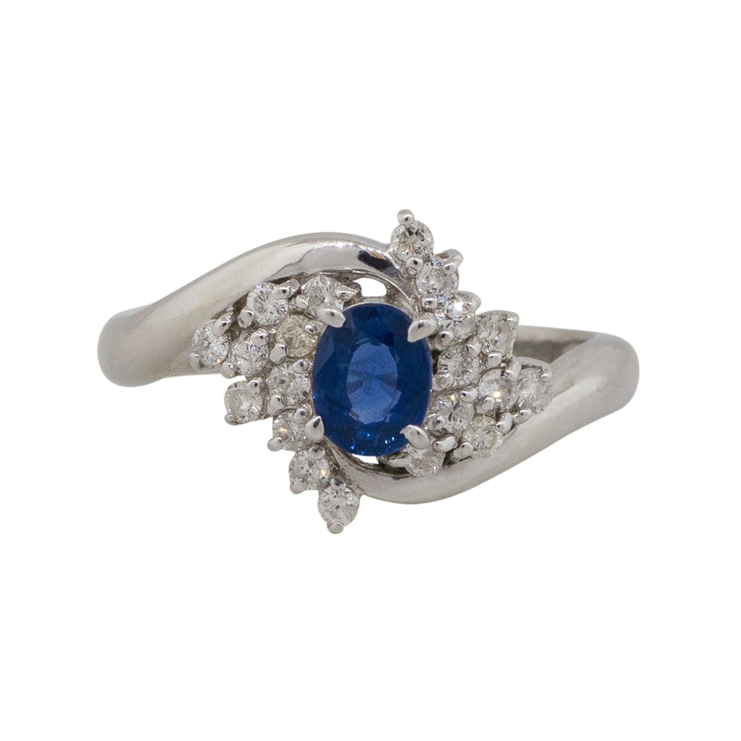 Platinum 0.48ct Oval Cut Sapphire Diamond Cocktail Spiral Ring
