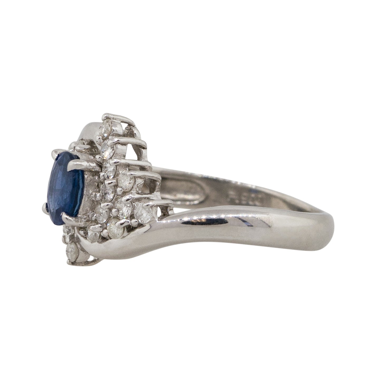 Platinum 0.48ct Oval Cut Sapphire Diamond Cocktail Spiral Ring