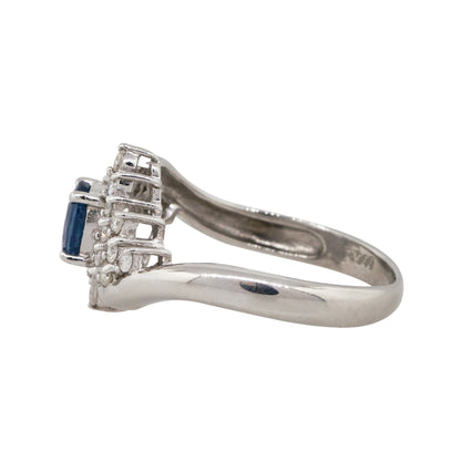 Platinum 0.48ct Oval Cut Sapphire Diamond Cocktail Spiral Ring