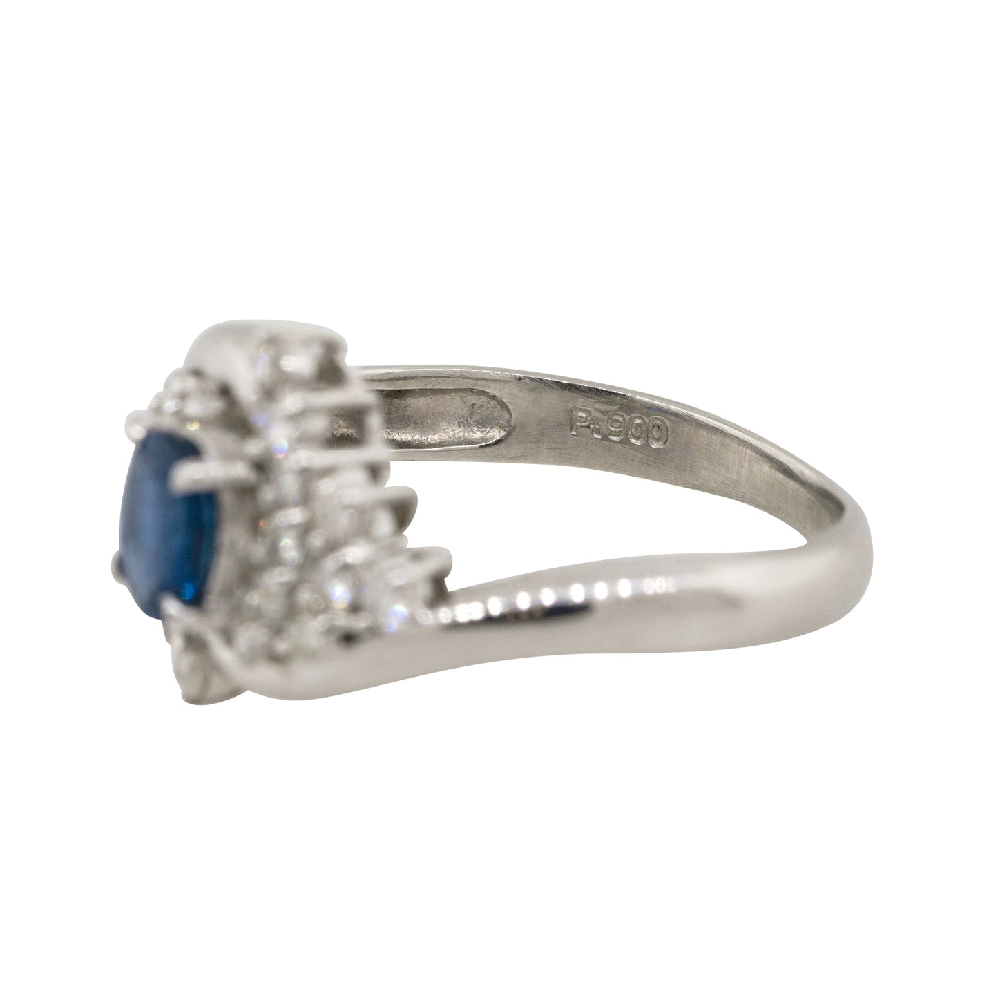 Platinum 0.48ct Oval Cut Sapphire Diamond Cocktail Spiral Ring