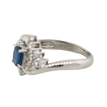 Platinum 0.48ct Oval Cut Sapphire Diamond Cocktail Spiral Ring
