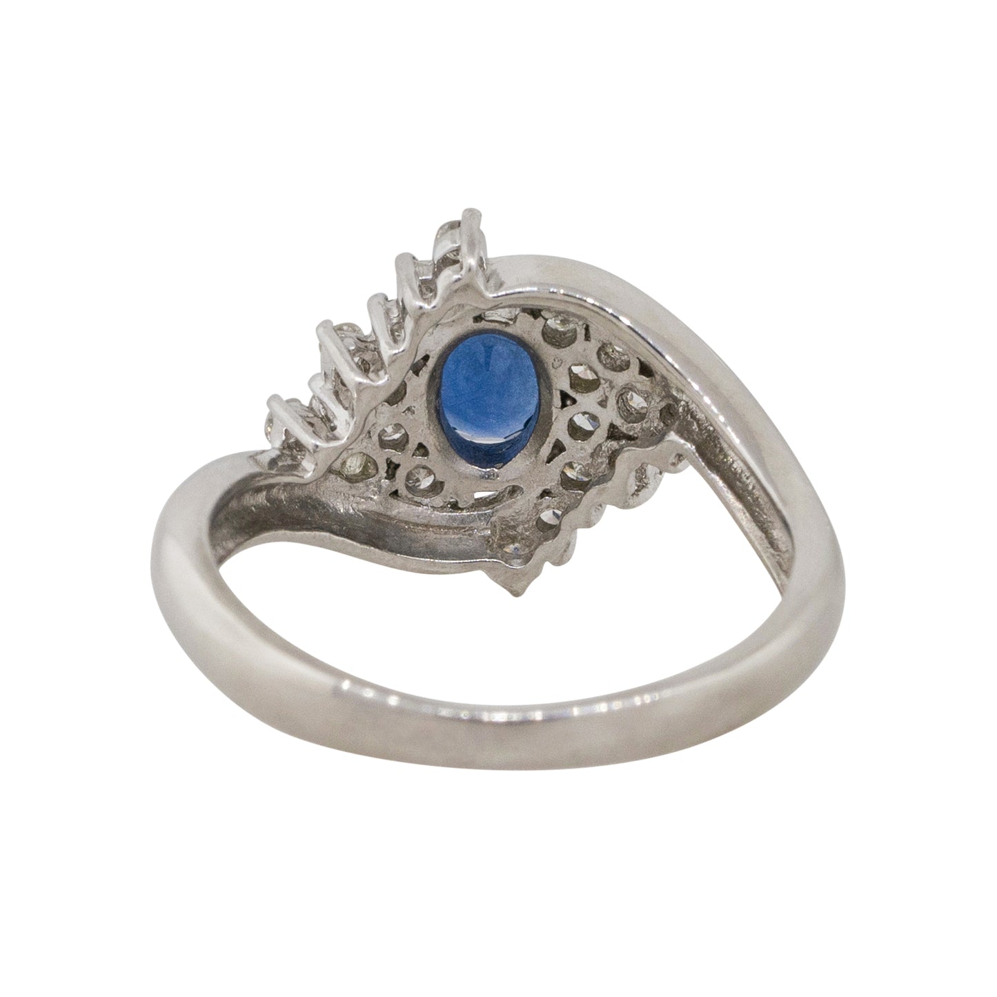 Platinum 0.48ct Oval Cut Sapphire Diamond Cocktail Spiral Ring