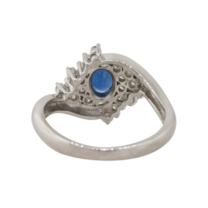 Platinum 0.48ct Oval Cut Sapphire Diamond Cocktail Spiral Ring