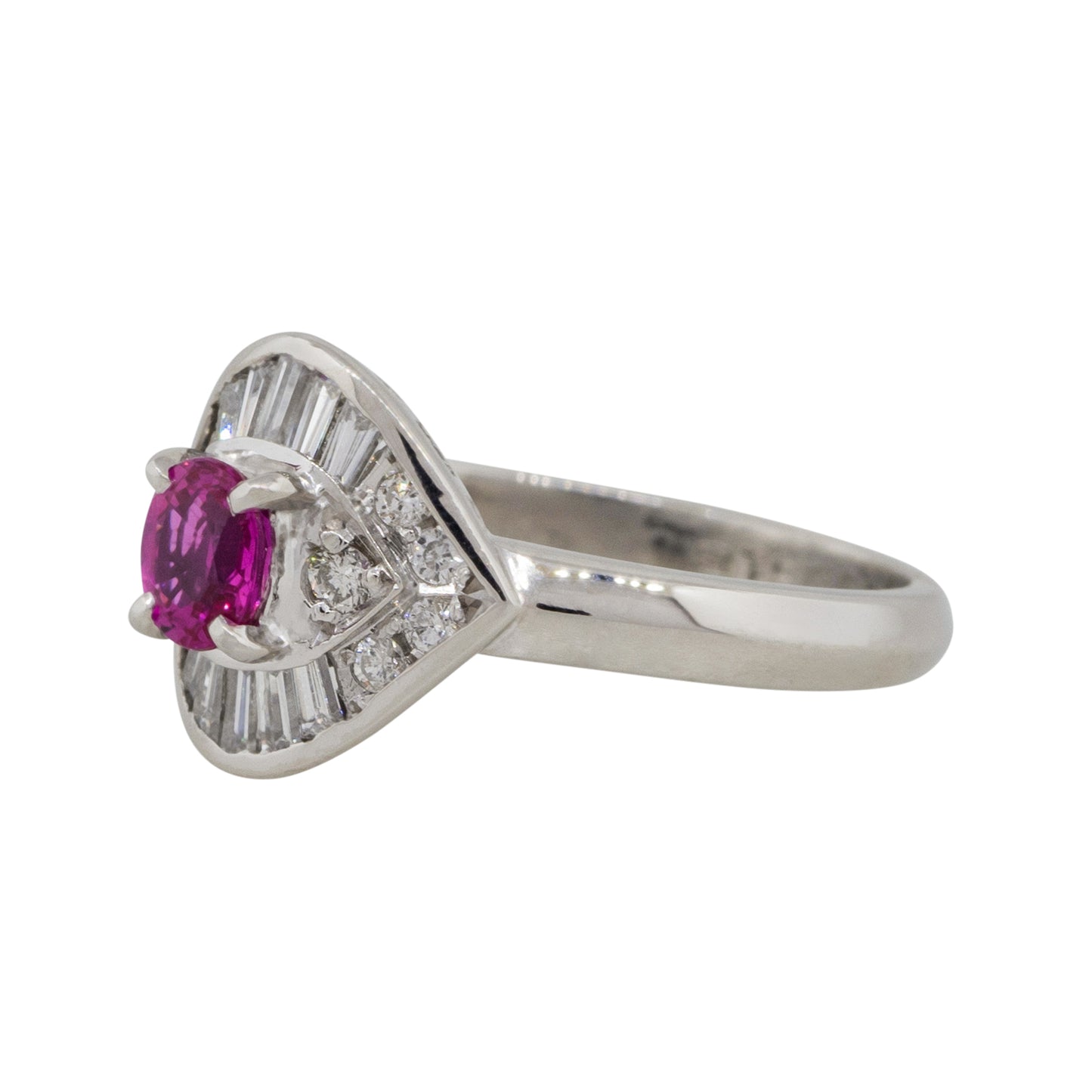 Platinum 0.47ct Oval Ruby Eye with Diamonds Cocktail Ring