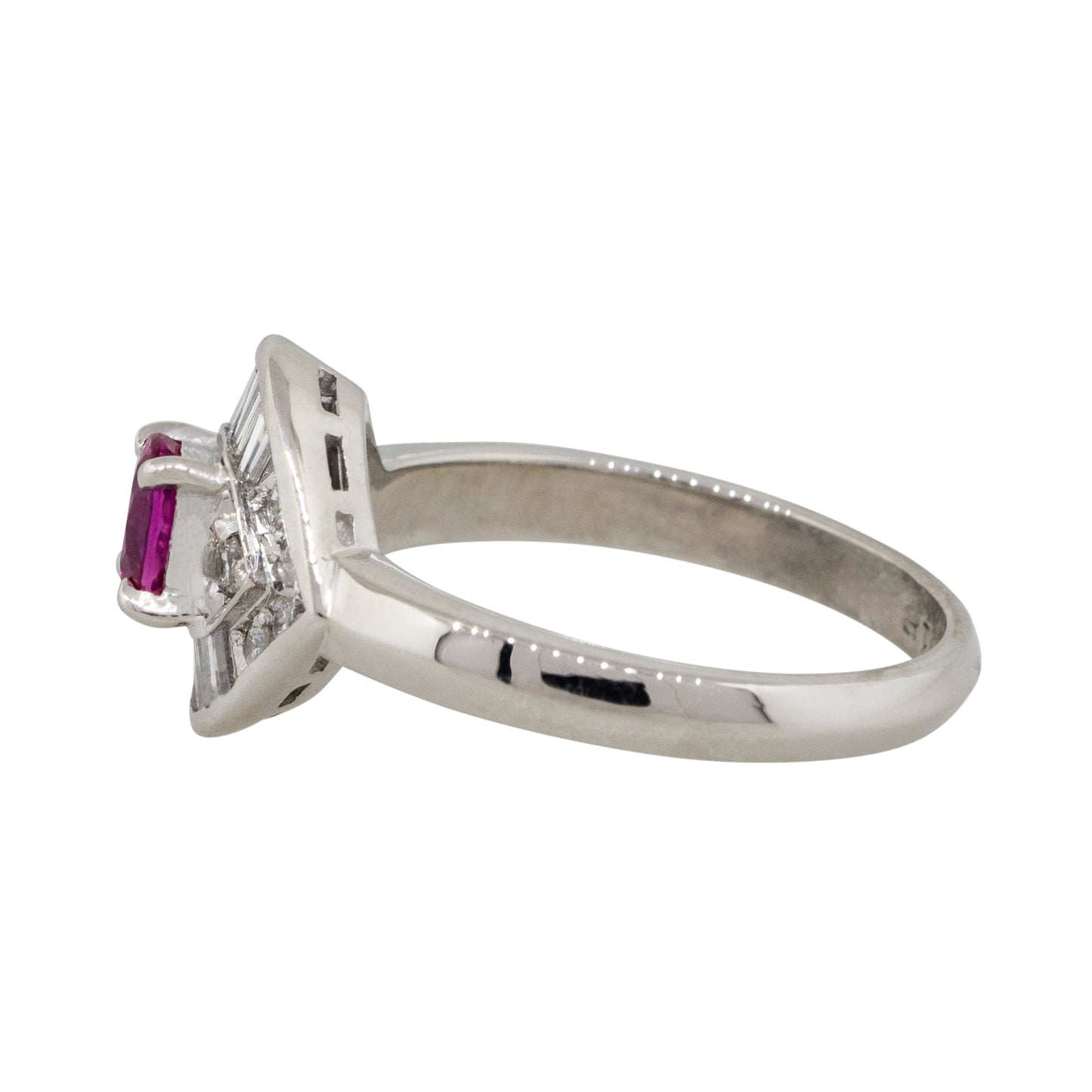Platinum 0.47ct Oval Ruby Eye with Diamonds Cocktail Ring