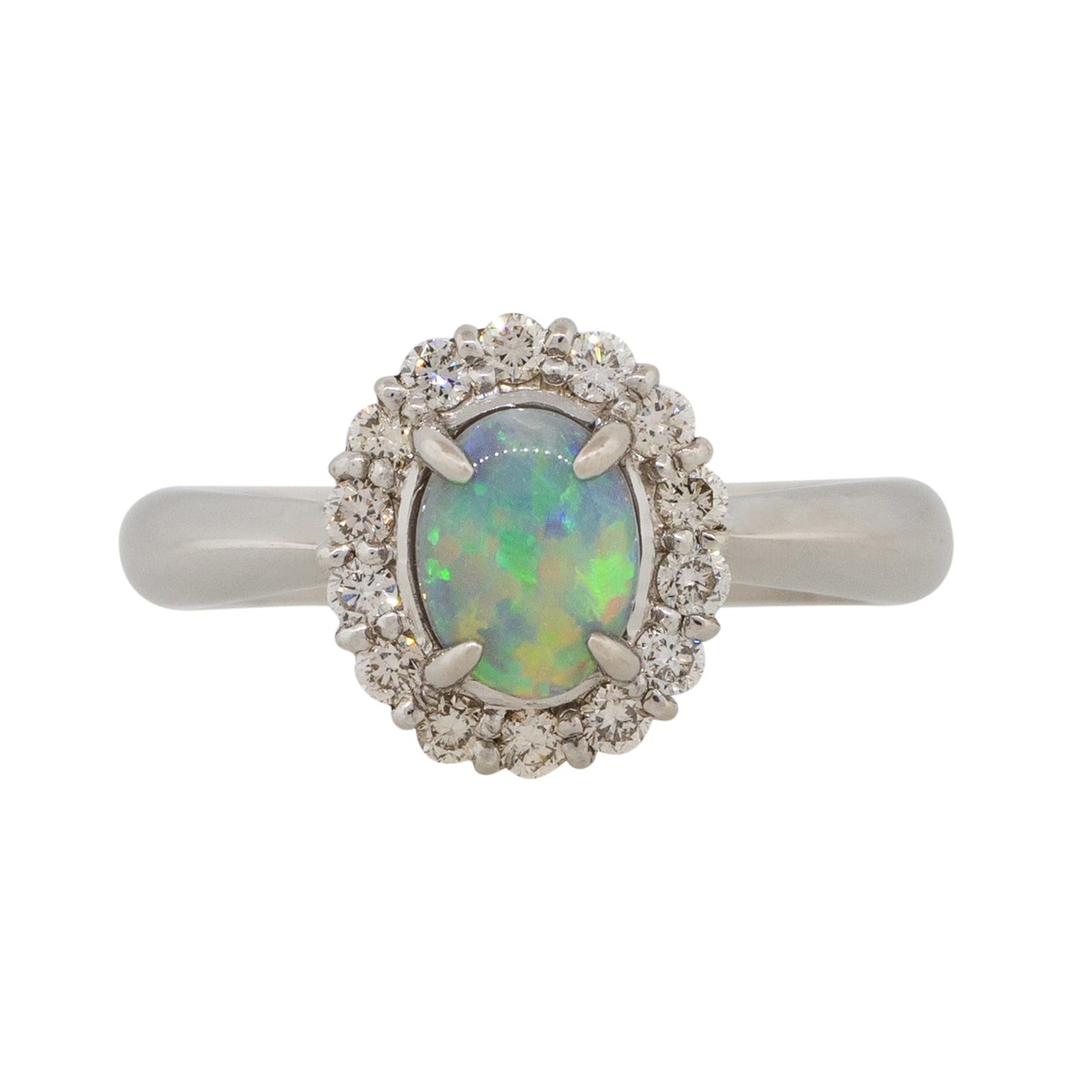 Platinum 0.76ct Oval Opal Diamond Halo Cocktail Ring