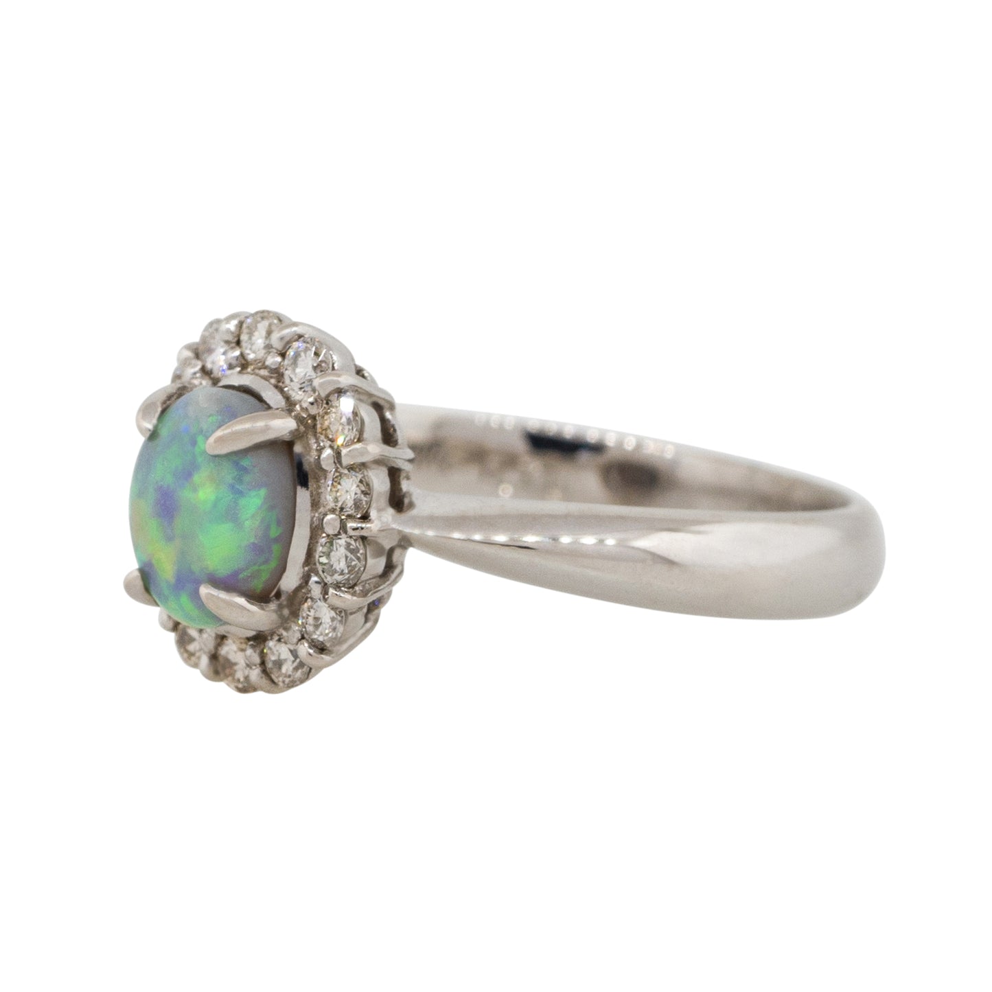 Platinum 0.76ct Oval Opal Diamond Halo Cocktail Ring