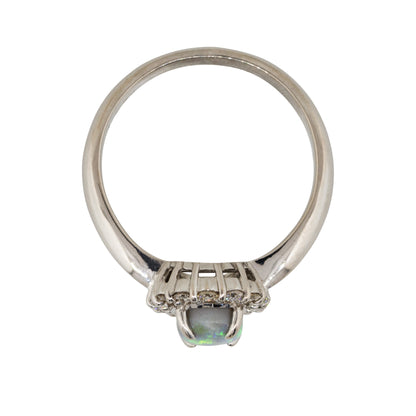 Platinum 0.76ct Oval Opal Diamond Halo Cocktail Ring