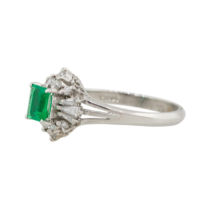 Platinum 0.52ct Emerald Center Diamond Cocktail Ring