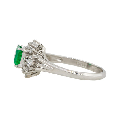Platinum 0.52ct Emerald Center Diamond Cocktail Ring