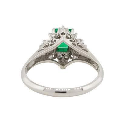 Platinum 0.52ct Emerald Center Diamond Cocktail Ring