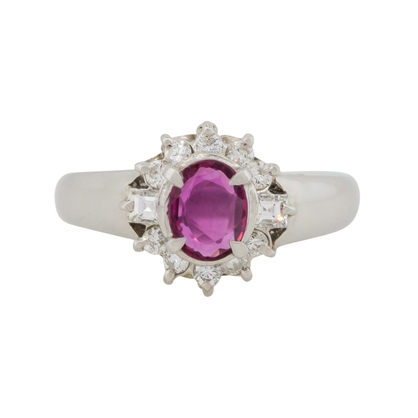 Platinum 0.41ct Oval Ruby Center Diamond Halo Cocktail Ring