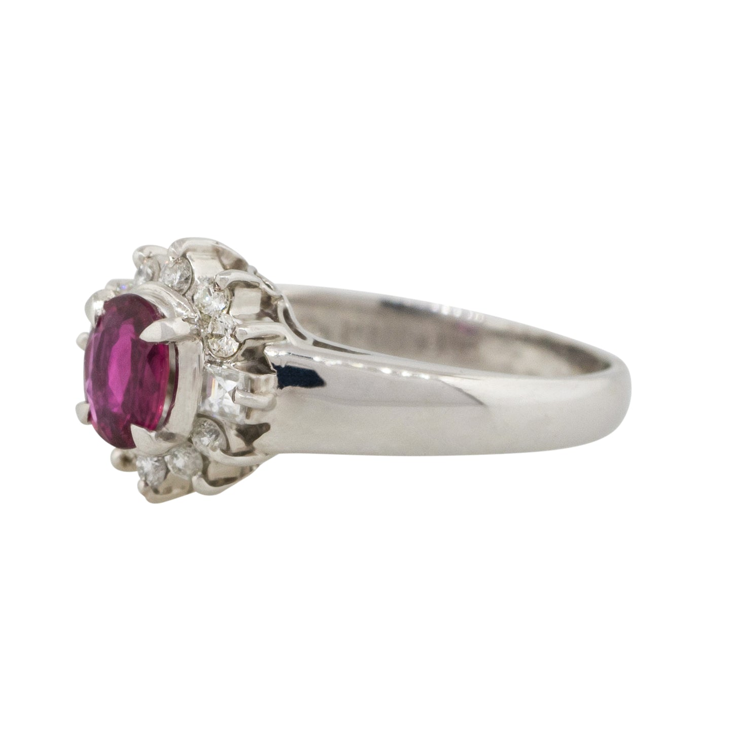 Platinum 0.41ct Oval Ruby Center Diamond Halo Cocktail Ring