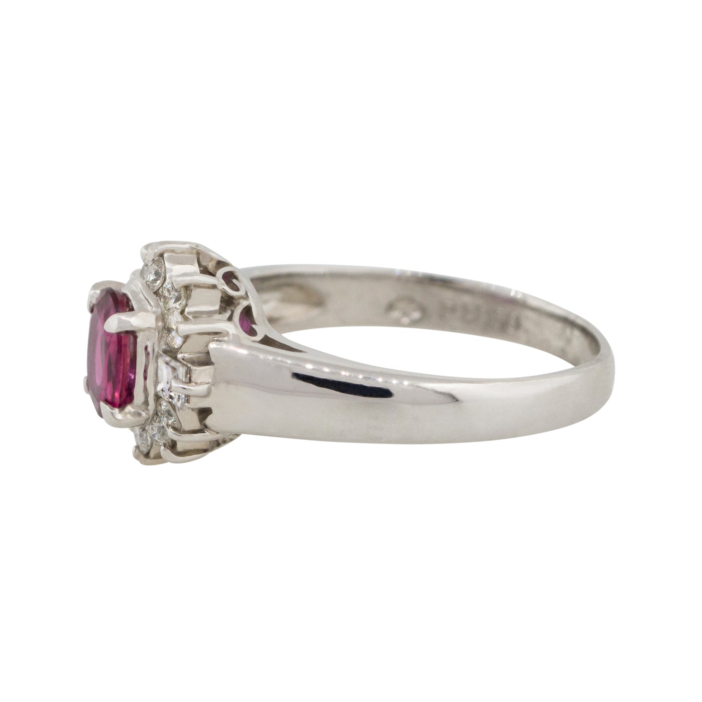 Platinum 0.41ct Oval Ruby Center Diamond Halo Cocktail Ring