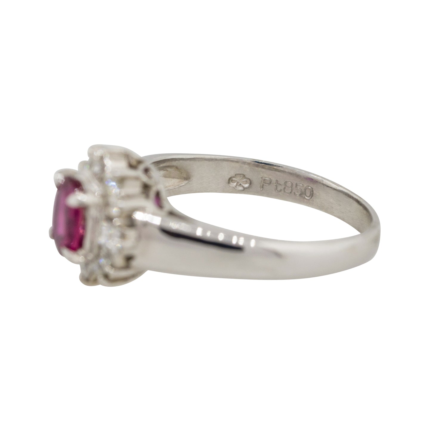 Platinum 0.41ct Oval Ruby Center Diamond Halo Cocktail Ring
