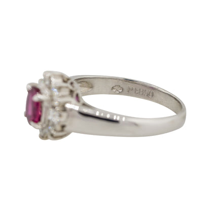 Platinum 0.41ct Oval Ruby Center Diamond Halo Cocktail Ring