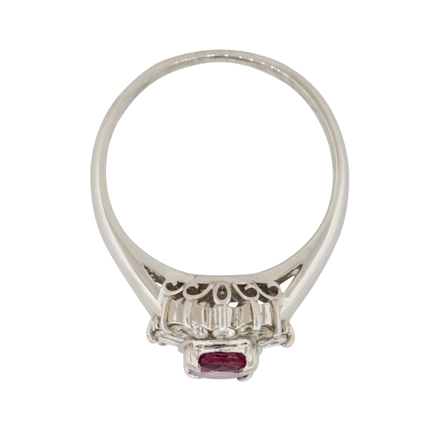 Platinum 0.41ct Oval Ruby Center Diamond Halo Cocktail Ring
