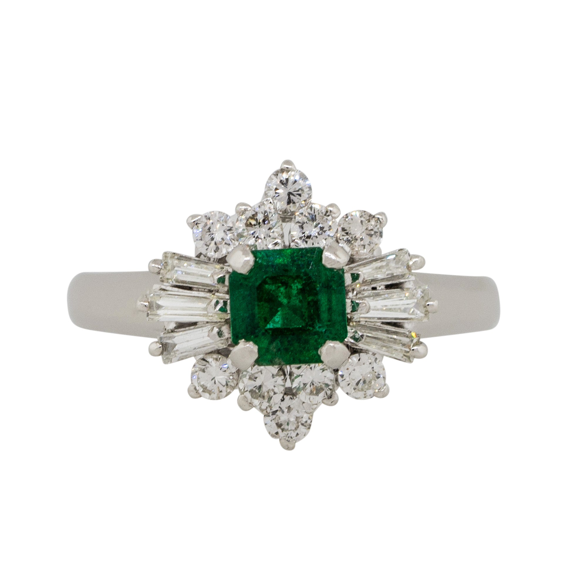 Platinum 0.43ct Square Shape Emerald Diamond Cocktail Ring