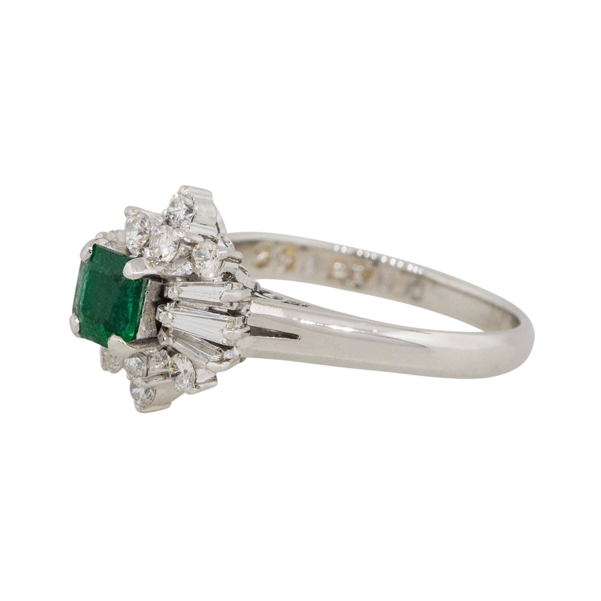 Platinum 0.43ct Square Shape Emerald Diamond Cocktail Ring