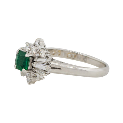 Platinum 0.43ct Square Shape Emerald Diamond Cocktail Ring