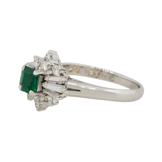 Platinum 0.43ct Square Shape Emerald Diamond Cocktail Ring