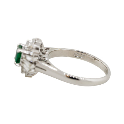 Platinum 0.43ct Square Shape Emerald Diamond Cocktail Ring