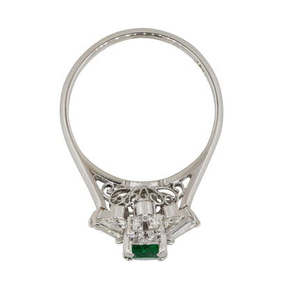 Platinum 0.43ct Square Shape Emerald Diamond Cocktail Ring
