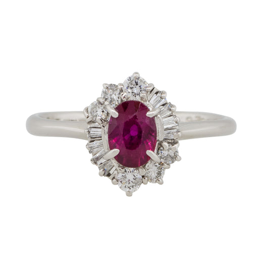 Platinum 0.72ct Oval Shape Center Diamond Cocktail Ring