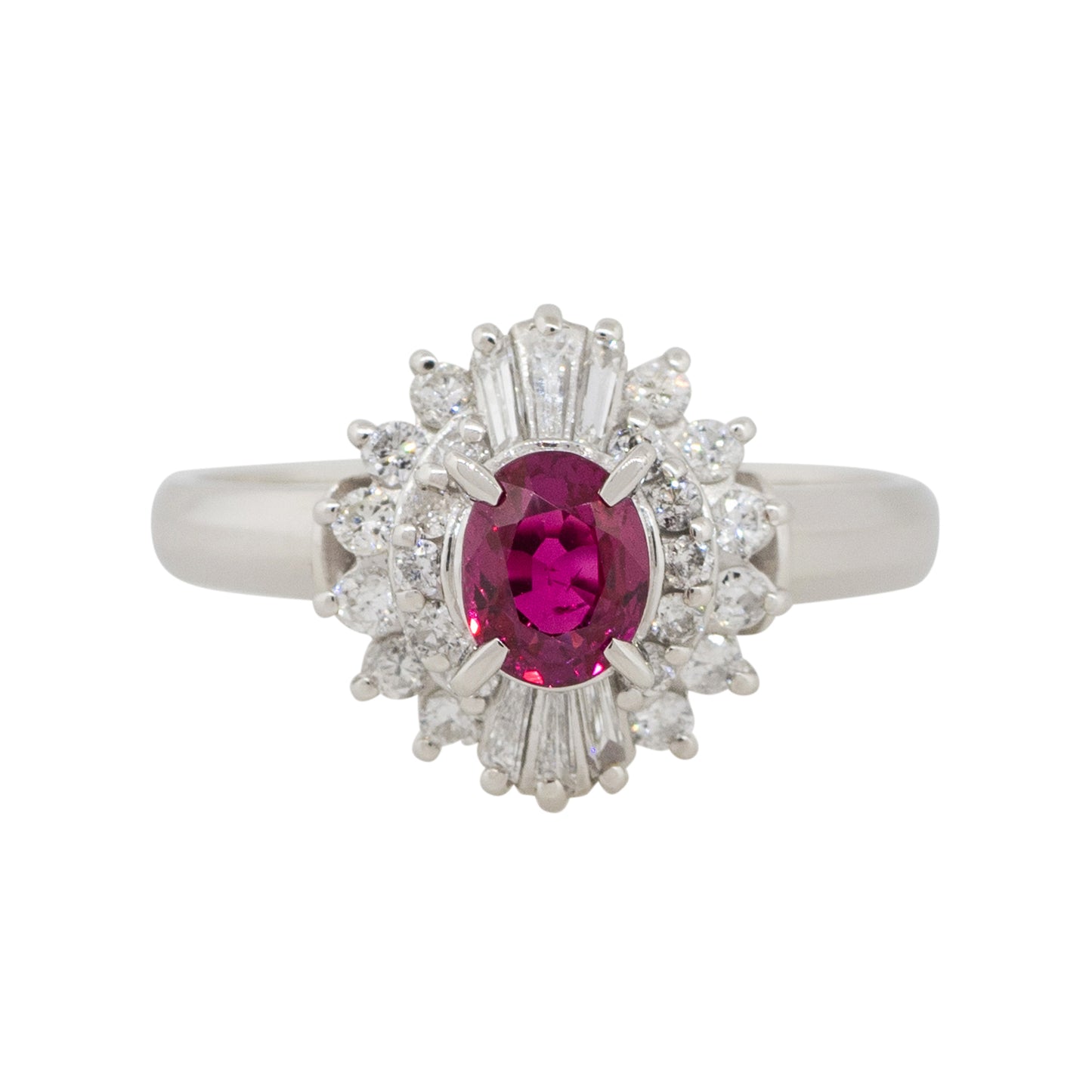 Platinum 0.72ct Oval Ruby Center Diamond Cocktail Ring