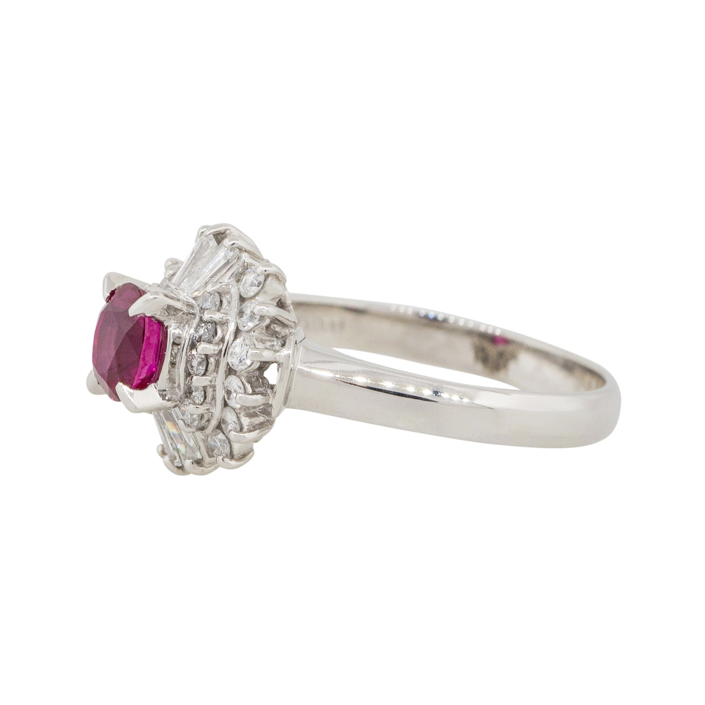 Platinum 0.72ct Oval Ruby Center Diamond Cocktail Ring