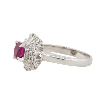 Platinum 0.72ct Oval Ruby Center Diamond Cocktail Ring