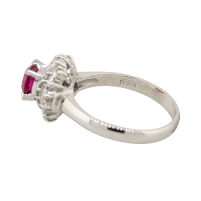 Platinum 0.72ct Oval Ruby Center Diamond Cocktail Ring