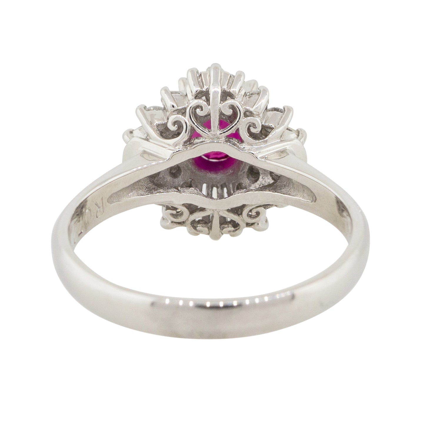 Platinum 0.72ct Oval Ruby Center Diamond Cocktail Ring