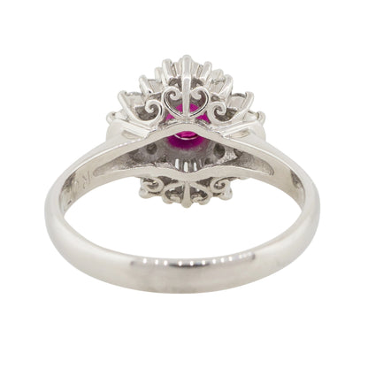 Platinum 0.72ct Oval Ruby Center Diamond Cocktail Ring