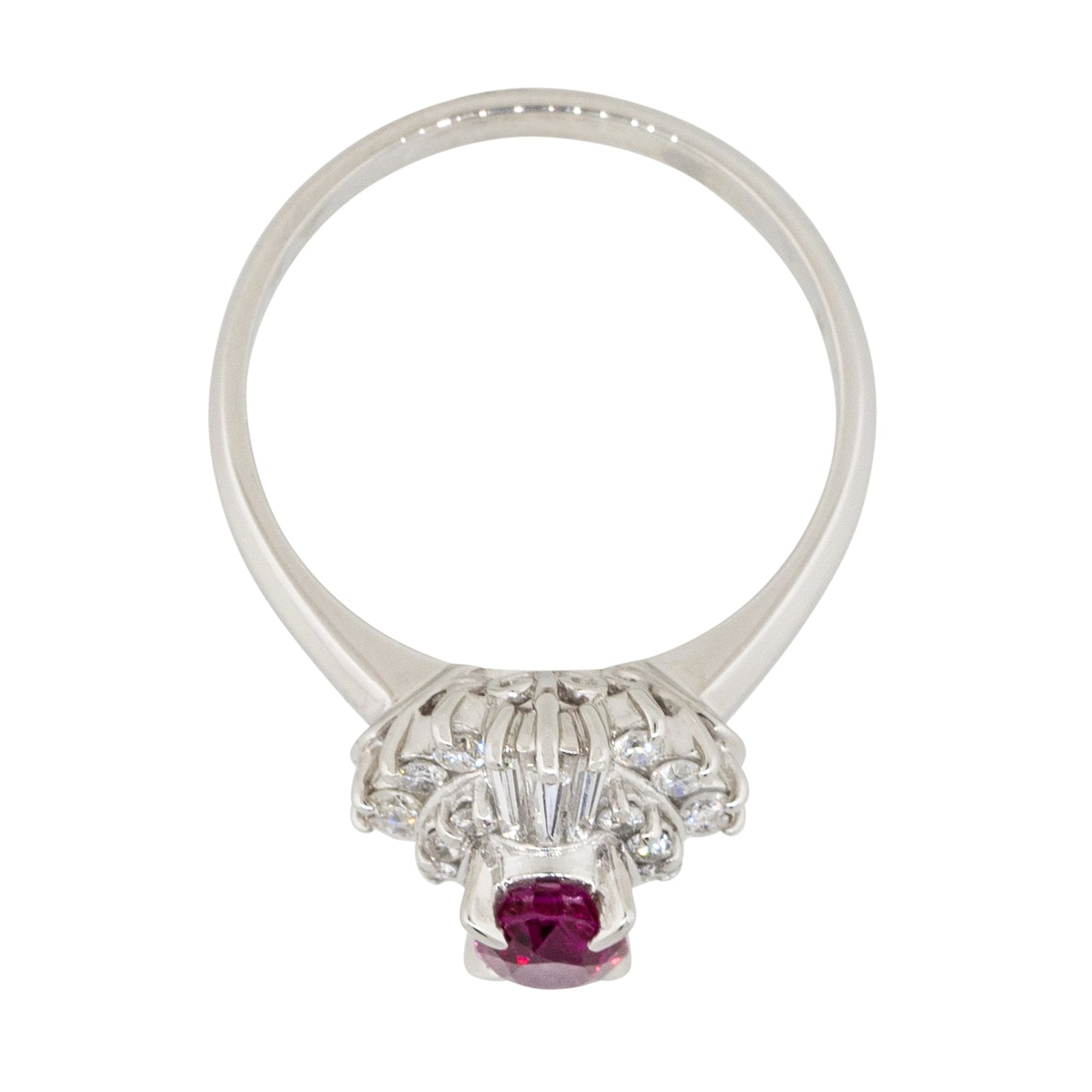 Platinum 0.72ct Oval Ruby Center Diamond Cocktail Ring
