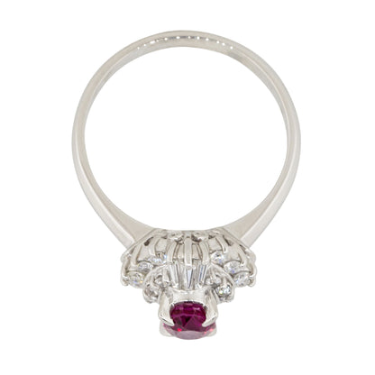 Platinum 0.72ct Oval Ruby Center Diamond Cocktail Ring