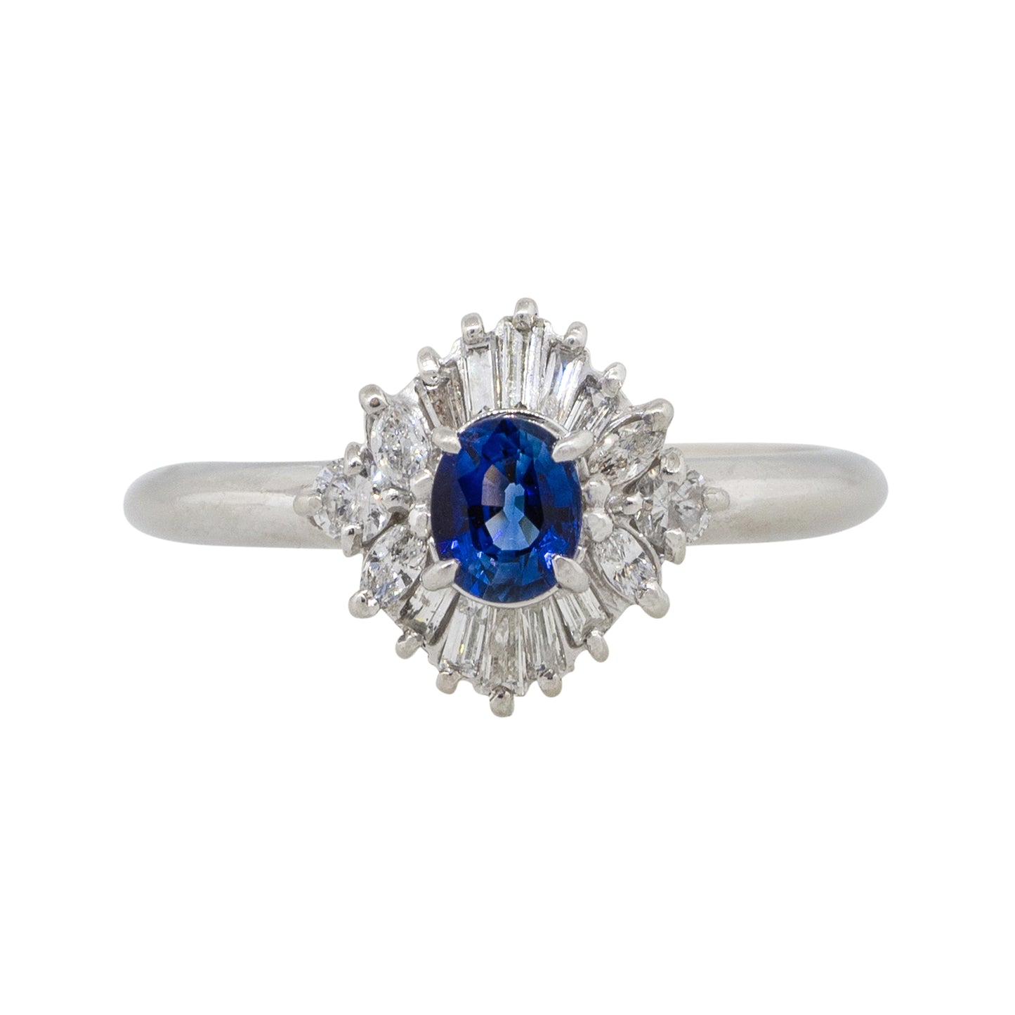 Platinum 0.52ct Oval Cut Sapphire Center Diamond Cocktail Ring