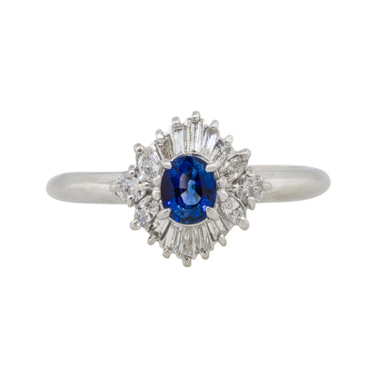 Platinum 0.52ct Oval Cut Sapphire Center Diamond Cocktail Ring