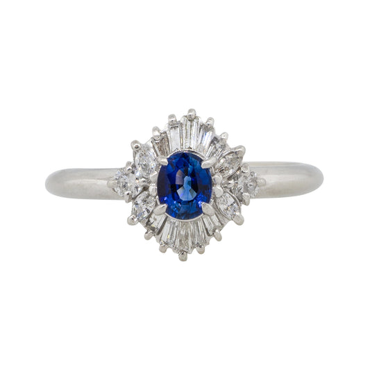 Platinum 0.52ct Oval Cut Sapphire Center Diamond Cocktail Ring
