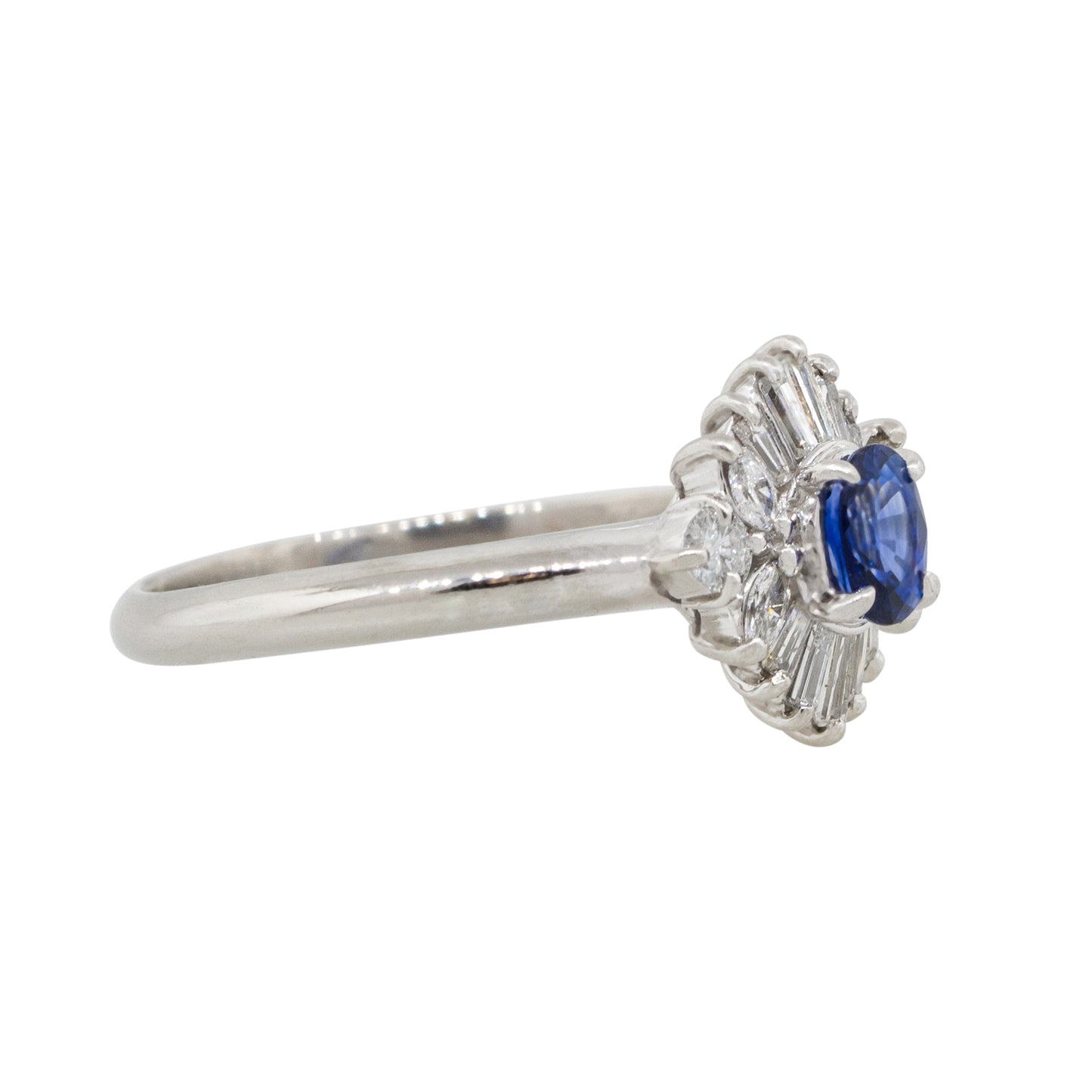 Platinum 0.52ct Oval Cut Sapphire Center Diamond Cocktail Ring