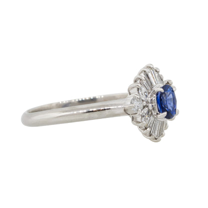 Platinum 0.52ct Oval Cut Sapphire Center Diamond Cocktail Ring