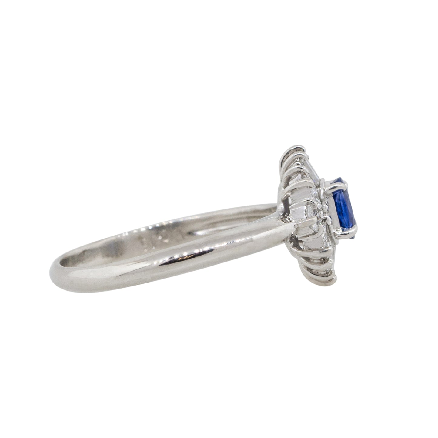 Platinum 0.52ct Oval Cut Sapphire Center Diamond Cocktail Ring