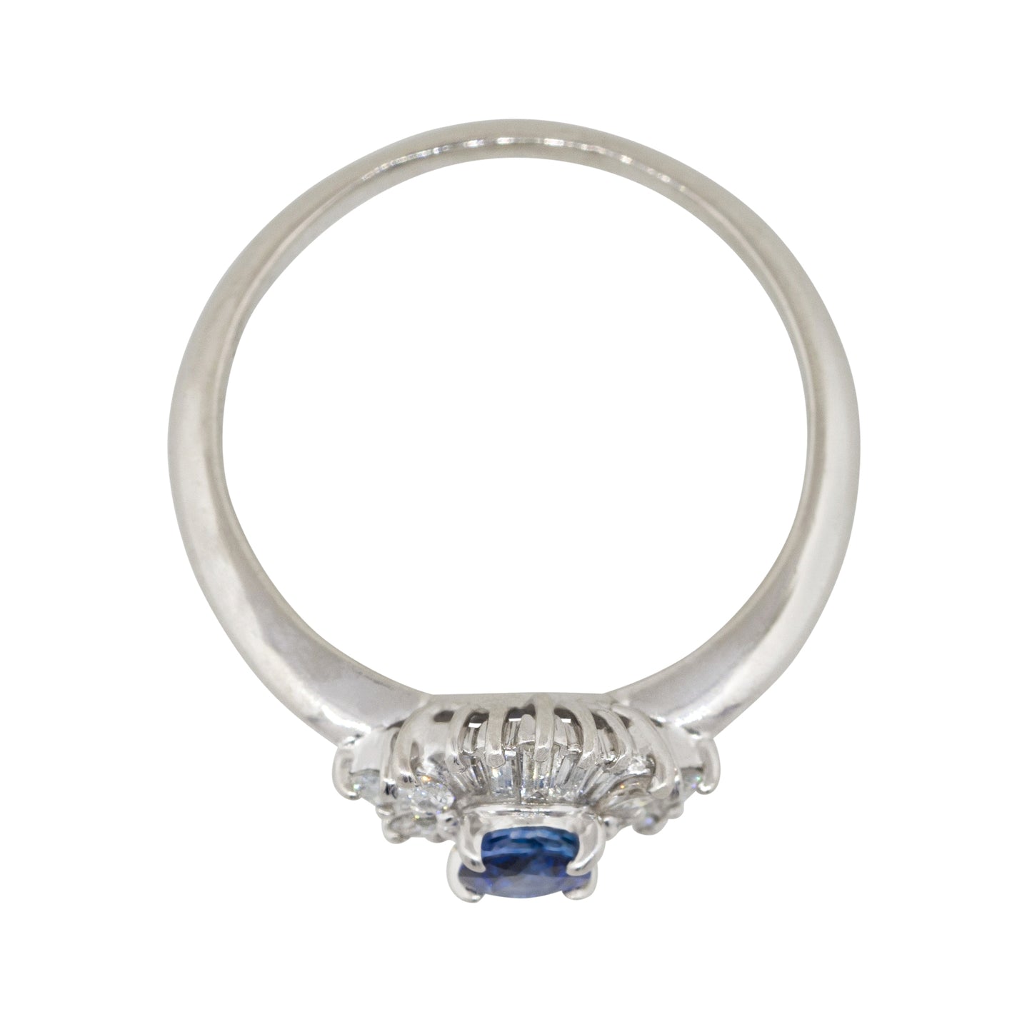 Platinum 0.52ct Oval Cut Sapphire Center Diamond Cocktail Ring