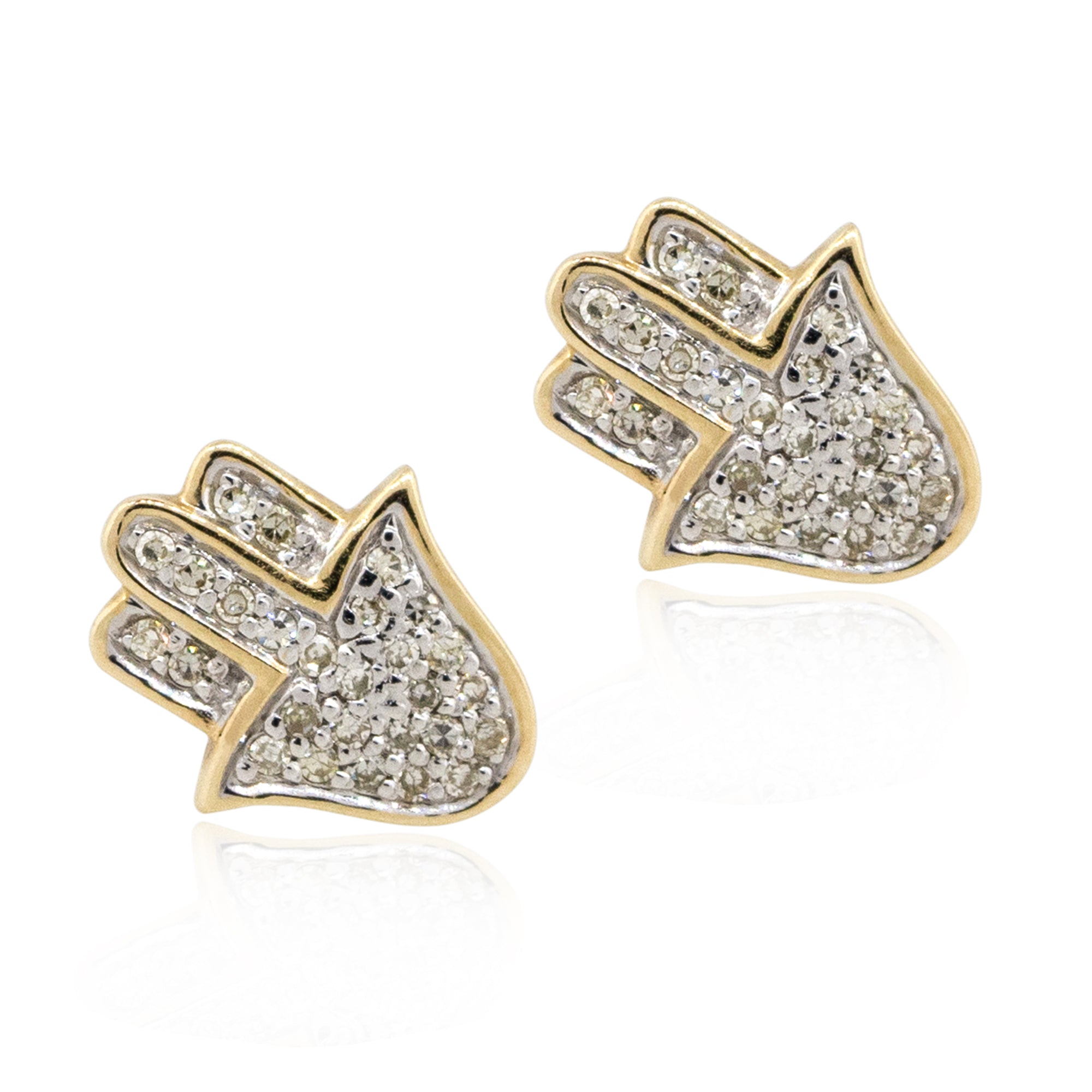 14k Yellow Gold 0.12ctw Diamond Pave Hamsa Stud Earrings