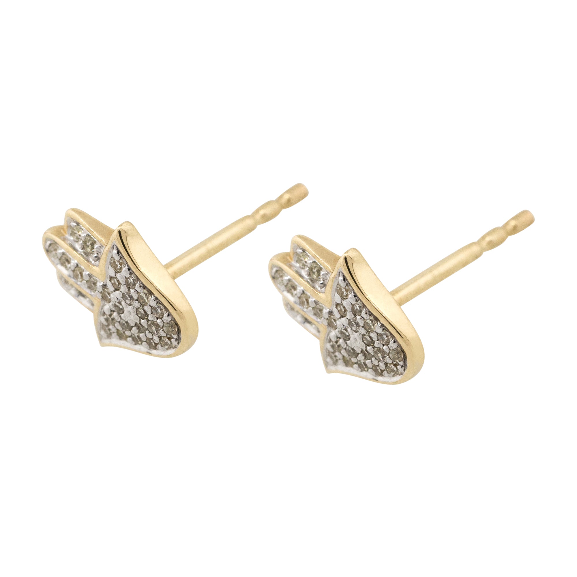 14k Yellow Gold 0.12ctw Diamond Pave Hamsa Stud Earrings