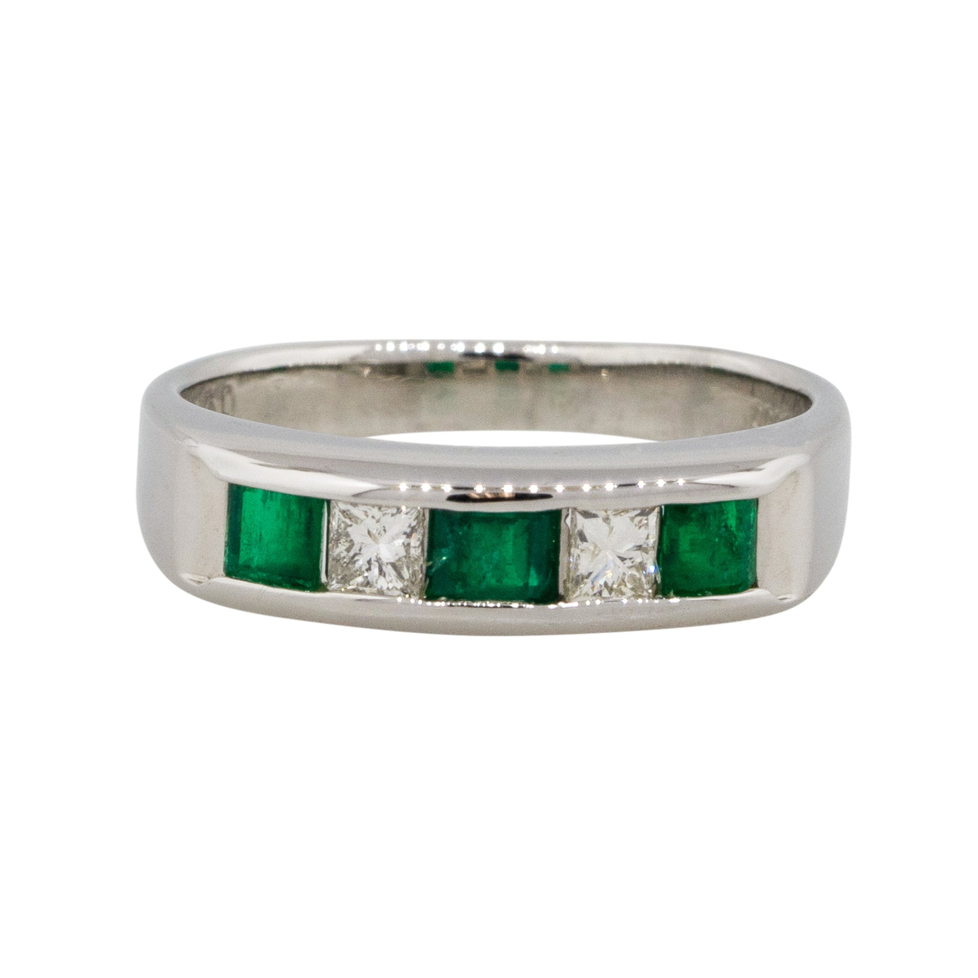 Platinum Alternating Diamond & Emerald Five Stone Band